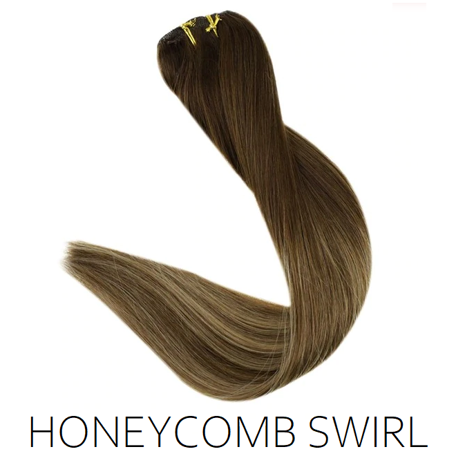 #4/4-16 Honeycomb Swirl Ombre Balayage Clip in Human Hair Extensions