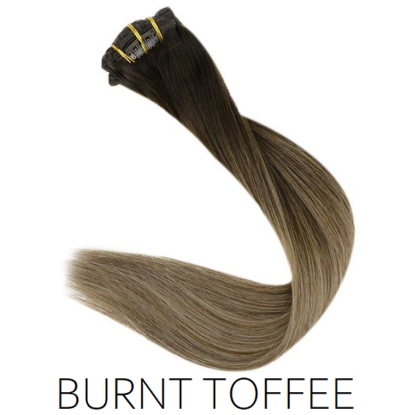 #2/8 Burnt Toffee Ombre Balayage Clip in Human Hair Extensions