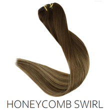 #4/4-16 Honeycomb Swirl Ombre Balayage Clip in Human Hair Extensions