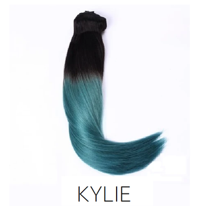 #1B/Teal Kylie Ombre Balayage Clip in Human Hair Extensions