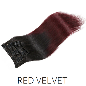 #1B/99J Red Velvet Ombre Balayage Clip in Human Hair Extensions
